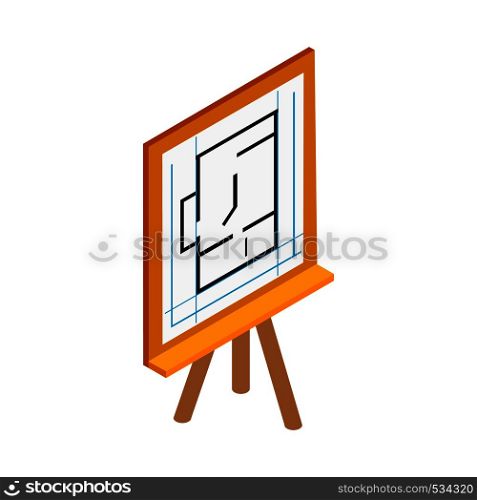 Flipchart with building plan icon in isometric 3d style on a white background. Flipchart with building plan icon