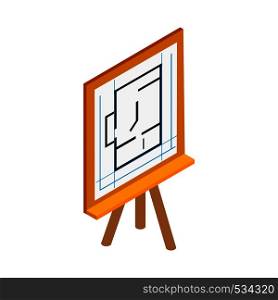 Flipchart with building plan icon in isometric 3d style on a white background. Flipchart with building plan icon