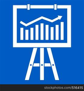 Flipchart with marketing data icon white isolated on blue background vector illustration. Flipchart with marketing data icon white