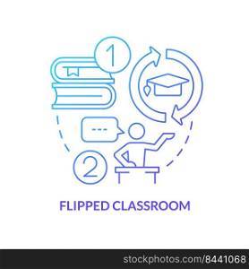 Flipped classroom blue gradient concept icon. Discussion, activities at lesson. Trend in education abstract idea thin line illustration. Isolated outline drawing. Myriad Pro-Bold font used. Flipped classroom blue gradient concept icon