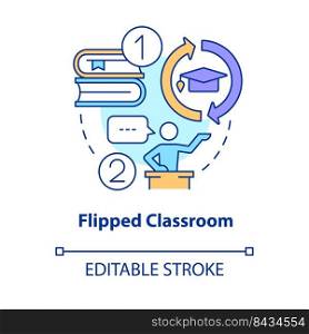 Flipped classroom concept icon. Discussion, activities at lesson. Trend in education abstract idea thin line illustration. Isolated outline drawing. Editable stroke. Arial, Myriad Pro-Bold fonts used. Flipped classroom concept icon