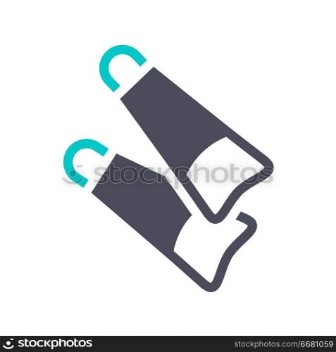 Flippers for diving, gray turquoise icon on a white background. New gray turquoise icon on a white background