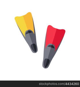 Flippers for Diving. Yellow and red flippers for diving. Vector illustration