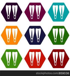 Flippers icon set many color hexahedron isolated on white vector illustration. Flippers icon set color hexahedron