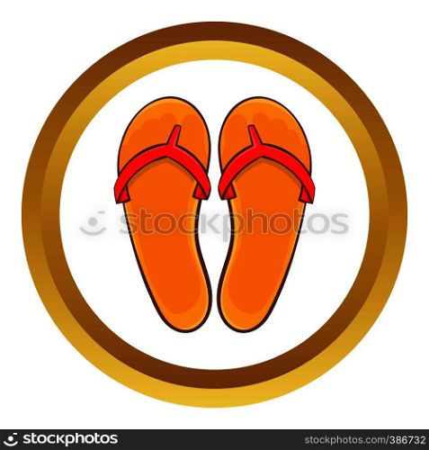 Flips flops vector icon in golden circle, cartoon style isolated on white background. Flips flops vector icon