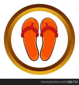 Flips flops vector icon in golden circle, cartoon style isolated on white background. Flips flops vector icon
