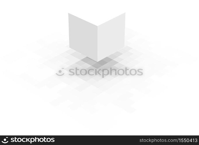 floating white cube with pixel shadow over white