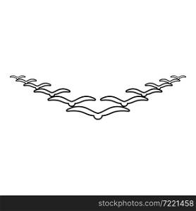 Flock of birds flying in the sky in wedge key Leadership concept Migration silhouette contour outline icon black color vector illustration flat style simple image. Flock of birds flying in the sky in wedge key Leadership concept Migration silhouette contour outline icon black color vector illustration flat style image