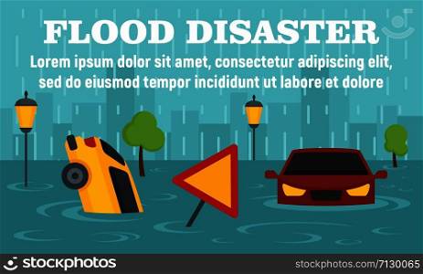 Flood disaster concept banner. Flat illustration of flood disaster vector concept banner for web design. Flood disaster concept banner, flat style