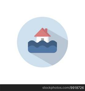 Flood. Flat color icon on a circle. Weather vector illustration