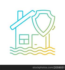 Flood insurance case gradient linear vector icon. Insurance of accident caused of weather. Homeowners protection. Thin line color symbol. Modern style pictogram. Vector isolated outline drawing. Flood insurance case gradient linear vector icon