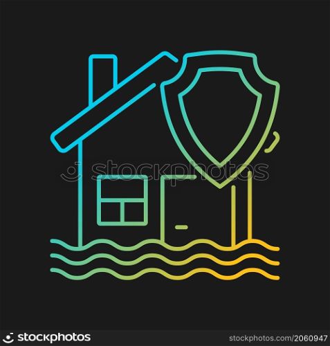 Flood insurance gradient vector icon for dark theme. Protecting property from disaster. Accident caused of weather. Thin line color symbol. Modern style pictogram. Vector isolated outline drawing. Flood insurance gradient vector icon for dark theme