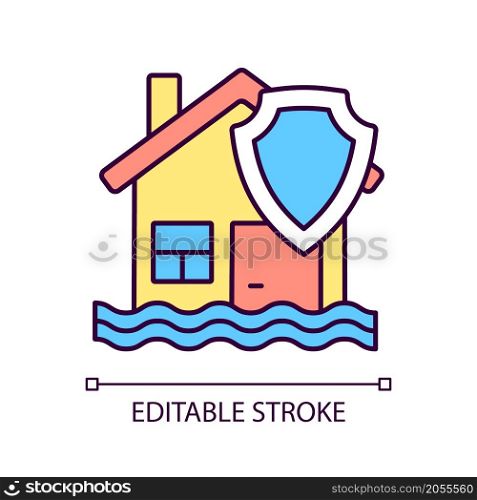Flood insurance RGB color icon. Protect property from disaster. Insurance at accident caused of weather. Isolated vector illustration. Simple filled line drawing. Editable stroke. Arial font used. Flood insurance RGB color icon