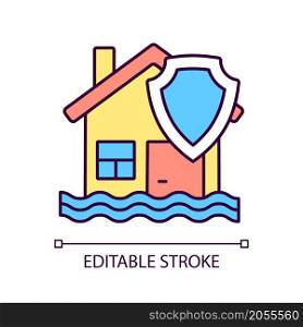 Flood insurance RGB color icon. Protect property from disaster. Insurance at accident caused of weather. Isolated vector illustration. Simple filled line drawing. Editable stroke. Arial font used. Flood insurance RGB color icon