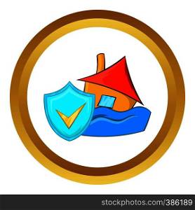 Flood insurance vector icon in golden circle, cartoon style isolated on white background. Flood insurance vector icon