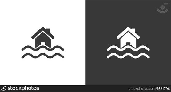 Flood. Isolated icon on black and white background. Weather glyph vector illustration