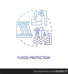 Flood protection concept icon. Case of pumped storage idea thin line illustration. Flood control techniques. Protecting of environment and people. Vector isolated outline RGB color drawing. Flood protection concept icon