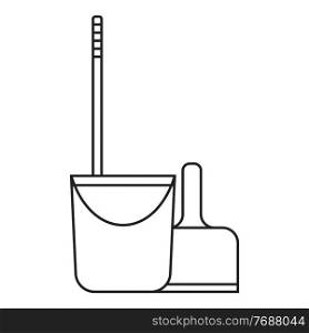 Floor cleaner - bucket, broom, scoop. Black and white icon. Vector Illustration. EPS10. Floor cleaner - bucket, broom, scoop. Black and white icon. Vector Illustration