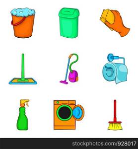 Floor cleaning icon set. Cartoon set of 9 floor cleaning vector icons for web design isolated on white background. Floor cleaning icon set, cartoon style