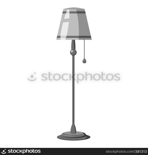 Floor lamp icon. Gray monochrome illustration of lamp vector icon for web design. Floor lamp icon, gray monochrome style