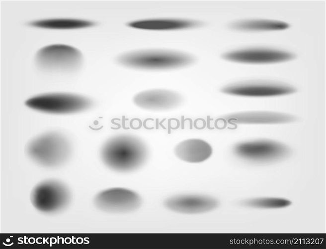 Floor shadows. Realistic circular ball gradient, bottom circle effect pack, transparent shade ellipse overlay. Vector set isolated on white collection shade realistic balls oval. Floor shadows. Realistic circular ball gradient, bottom circle effect pack, transparent shade ellipse overlay. Vector set isolated on white