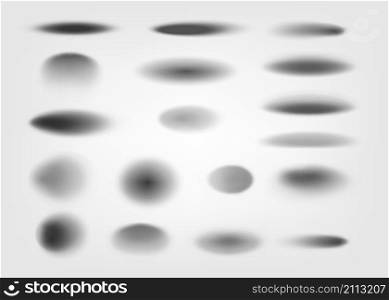 Floor shadows. Realistic circular ball gradient, bottom circle effect pack, transparent shade ellipse overlay. Vector set isolated on white collection shade realistic balls oval. Floor shadows. Realistic circular ball gradient, bottom circle effect pack, transparent shade ellipse overlay. Vector set isolated on white