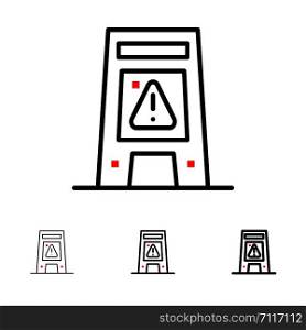 Floor, Signal, Signaling, Warning, Wet Bold and thin black line icon set