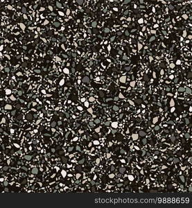 Flooring venetian terrazzo seamless pattern. Natural realistic stone imitation, marble confetti background. Vector surface texture of granite, grey and black concrete, mosaic tile, pebbles, quartz shape.