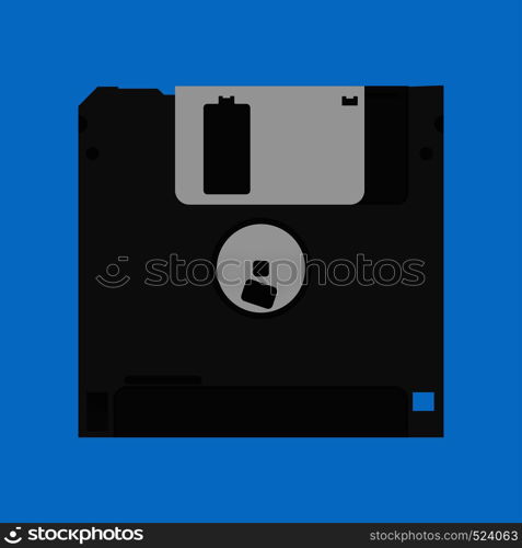 Floppy disk diskette vintage black backup device obsolete vector icon. Computer memory drive magnetic square datum