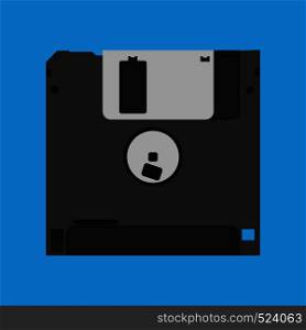 Floppy disk diskette vintage black backup device obsolete vector icon. Computer memory drive magnetic square datum