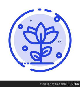 Flora, Floral, Flower, Nature, Rose Blue Dotted Line Line Icon