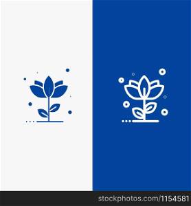 Flora, Floral, Flower, Nature, Rose Line and Glyph Solid icon Blue banner Line and Glyph Solid icon Blue banner