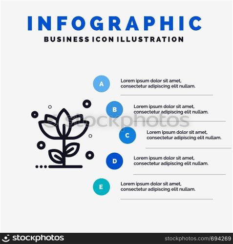 Flora, Floral, Flower, Nature, Rose Line icon with 5 steps presentation infographics Background