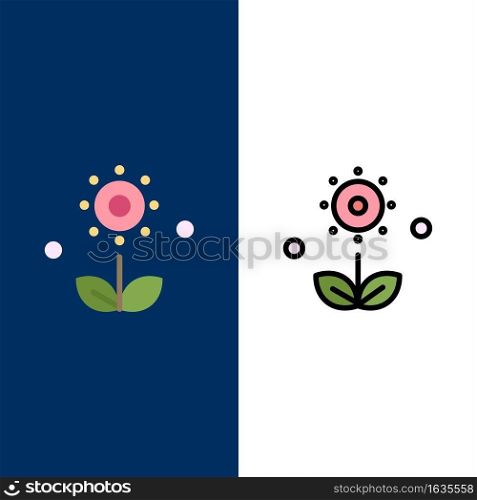 Flora, Floral, Flower, Nature, Spring  Icons. Flat and Line Filled Icon Set Vector Blue Background