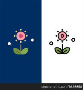 Flora, Floral, Flower, Nature, Spring  Icons. Flat and Line Filled Icon Set Vector Blue Background