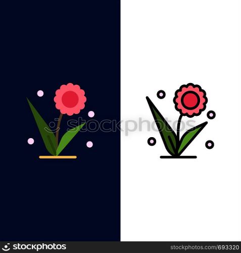 Flora, Floral, Flower, Nature, Spring Icons. Flat and Line Filled Icon Set Vector Blue Background