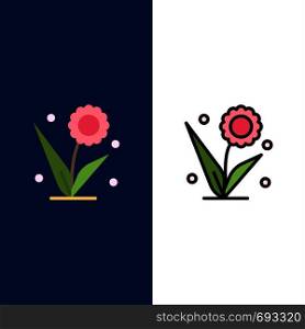 Flora, Floral, Flower, Nature, Spring Icons. Flat and Line Filled Icon Set Vector Blue Background