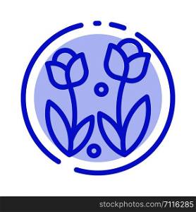 Flora, Flower, Nature, Rose, Spring Blue Dotted Line Line Icon