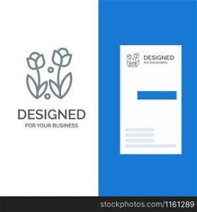 Flora, Flower, Nature, Rose, Spring Grey Logo Design and Business Card Template