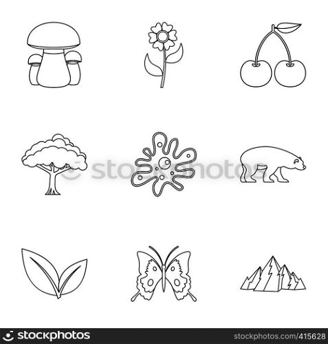 Flora icons set. Outline illustration of 9 flora vector icons for web. Flora icons set, outline style