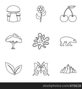 Flora icons set. Outline illustration of 9 flora vector icons for web. Flora icons set, outline style