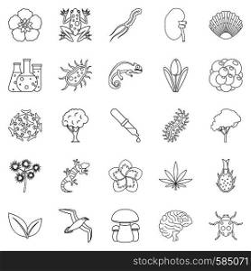 Flora icons set. Outline set of 25 flora vector icons for web isolated on white background. Flora icons set, outline style