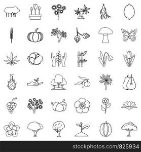Flora icons set. Outline style of 36 flora vector icons for web isolated on white background. Flora icons set, outline style