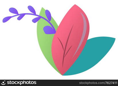 Flora of spring or summer vector, isolated leaf branch colorful design. Environment organic bloom, blossom of nature. Natural element flat style icon. Foliage Leaf Spring Element Blooming Floral Vector