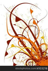 Floral abstract background in orange and brown with ink blots