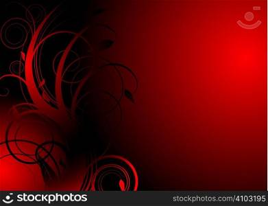 Floral abstract background in red and black with copy space