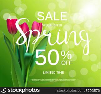 Floral Abstract Design Spring Sale Banner Template with Tulips Vector Illustration EPS10. Floral Abstract Design Spring Sale Banner Template with Tulips V