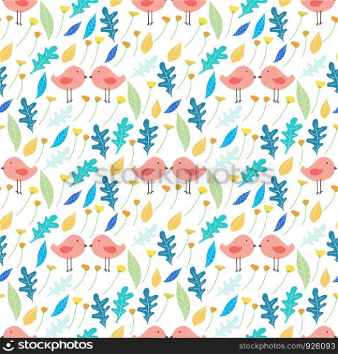 Floral and bird seamless pattern background. Vector illustration for fabric and gift wrap paper design.