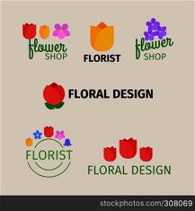 Floral and gardening logos. Flower shop and florist design icons. Vector illustration.. Floral and gardening logos