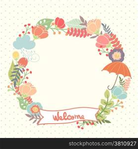 Floral autumn frame, lettering welcome, vector illustration